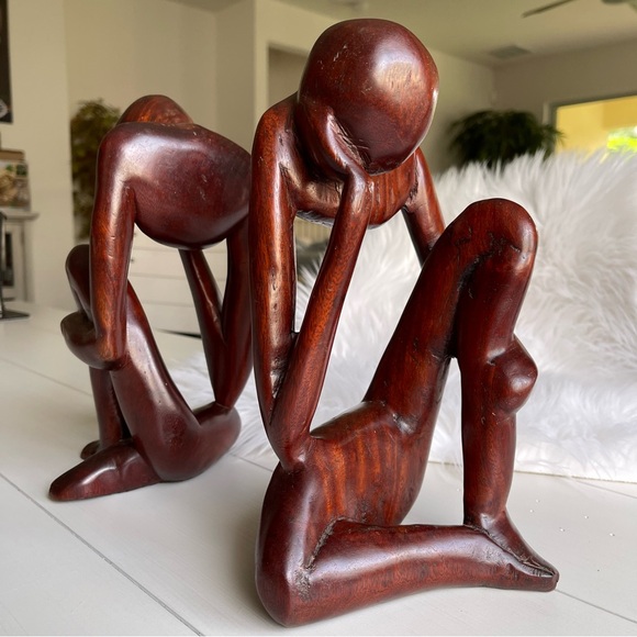 ART-1 | Abstract Hand Carved Wood Thinking Man Cross-Over Legs Sculpture Statue - Picture 10 of 13